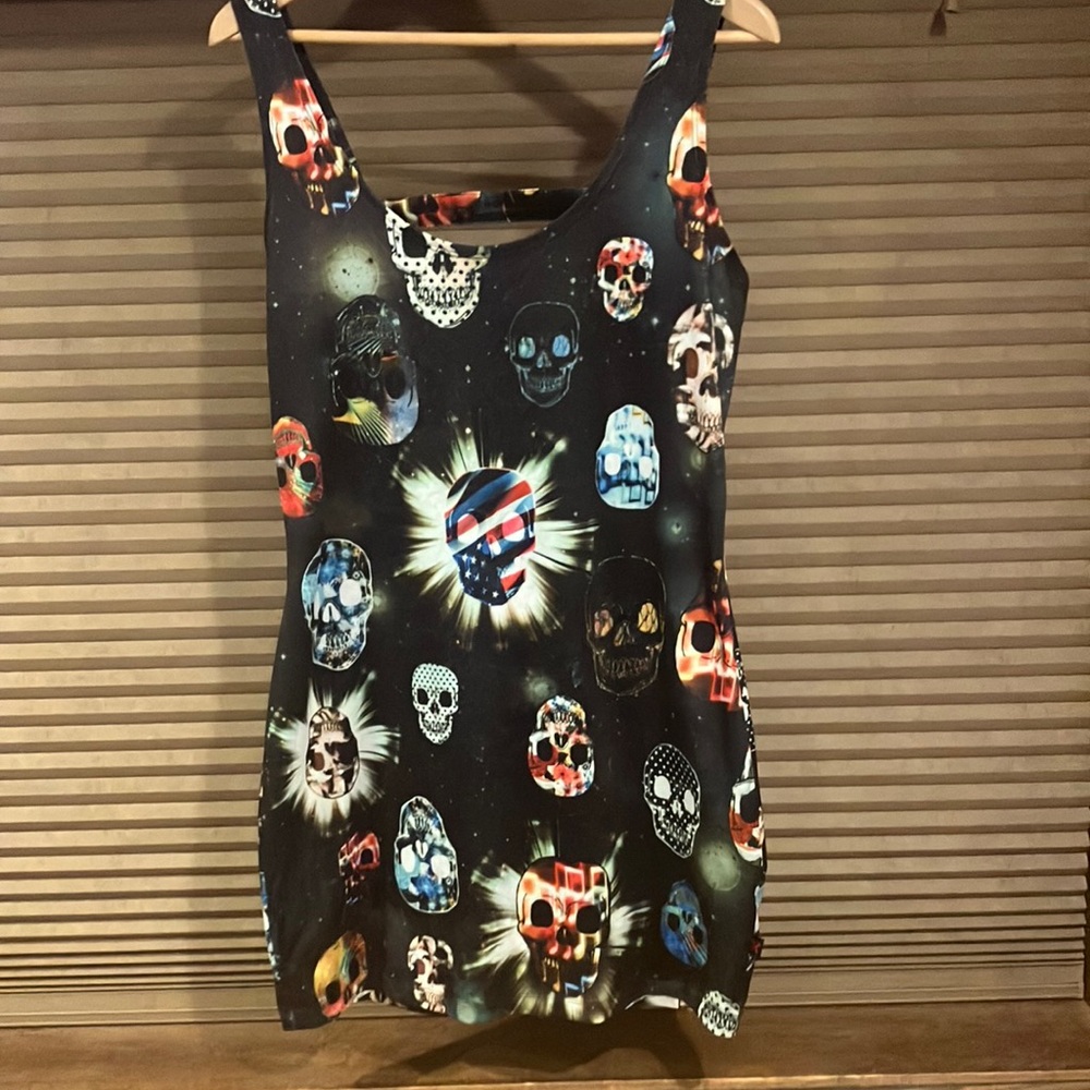 Royal Bones Dress Black Skulls Mini Goth Halloween Body Con XL Grunge Daang - Picture 2 of 9